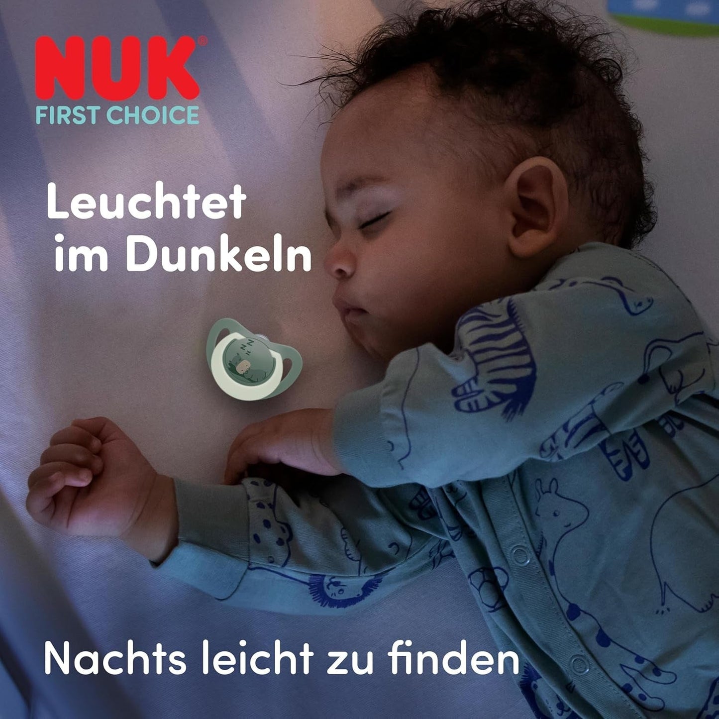 NUK First Choice Nachtfopspeen voor baby's | 6-18 maanden | Orthodontische fopspenen die oplichten in het donker | Kalmeert 99% van de baby's** | Konijn/Schap | Pak 0-2