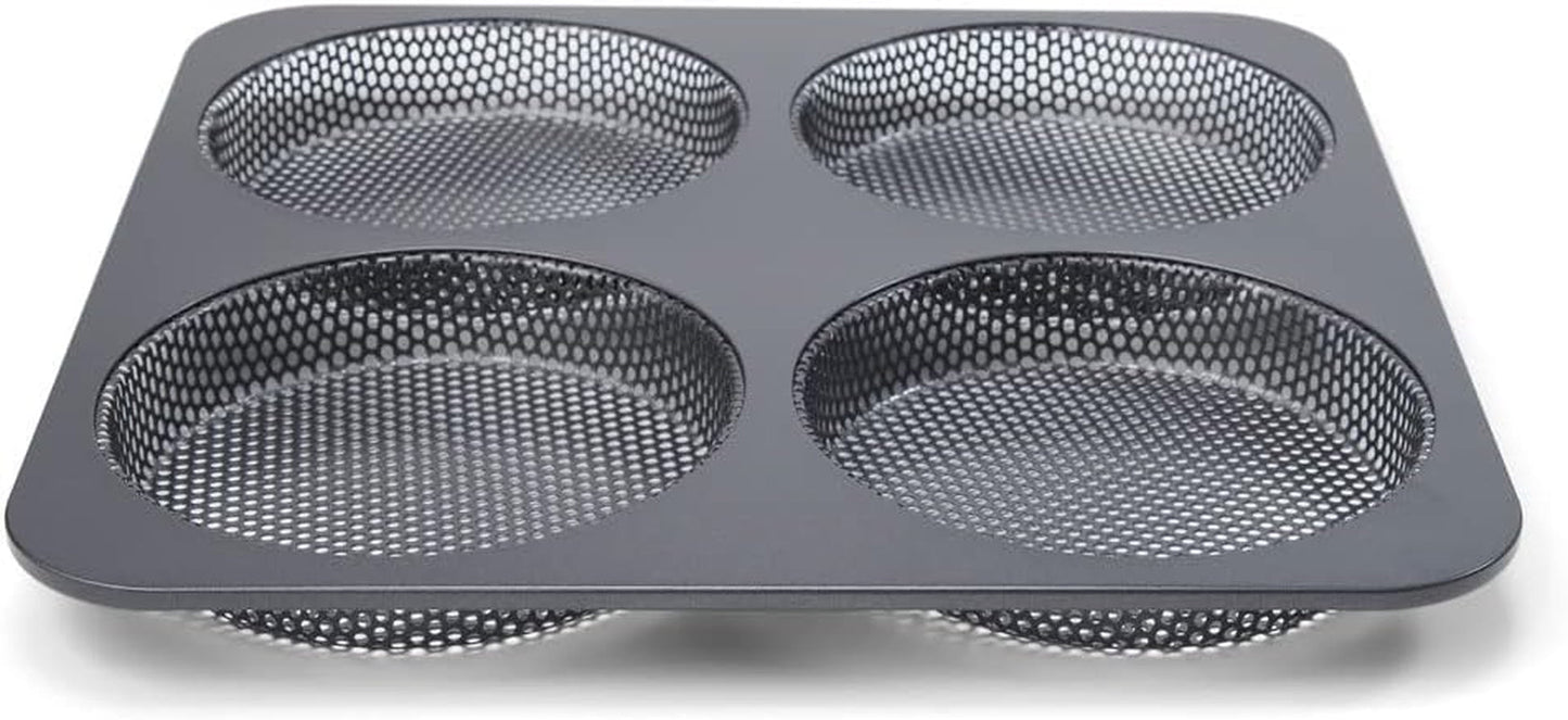 Hamburgerbrötchen, Perforiert, Antihaftbeschichte, 4 Runde Mulden Mit Je 12 Cm, Pfannengröße 28 X 28 Cm, 2.5 Cm Tief, Mittelgroß, Schwarz Vormen en bakplaten Naty Shop
