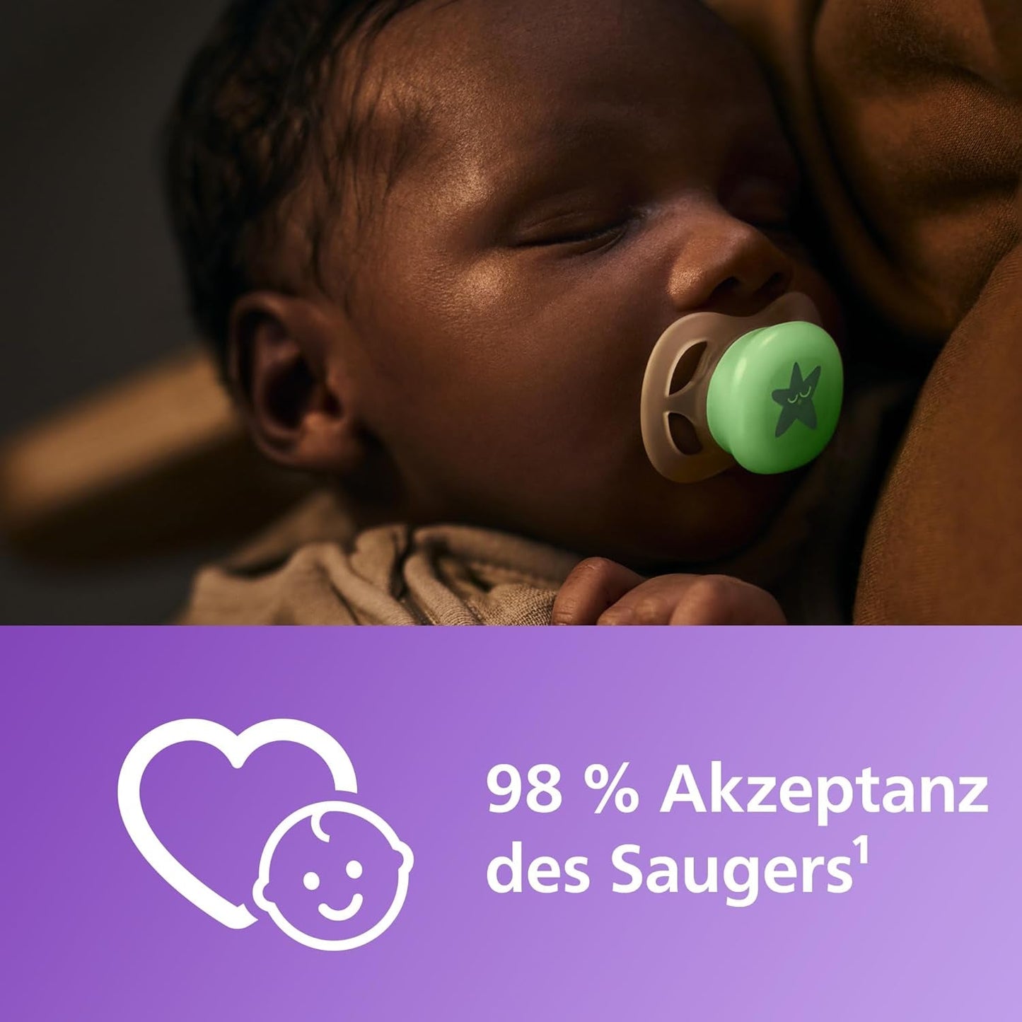 Philips AVENT Ultra Start Nachtfopspeen, orthodontische fopspeen voor pasgeborenen, Glow in the Dark, BPA-vrij, met sterilisatiecontainer, Twin Pack, Maan, Ster, SCF075/07