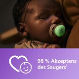Philips AVENT Ultra Start Nachtfopspeen, orthodontische fopspeen voor pasgeborenen, Glow in the Dark, BPA-vrij, met sterilisatiecontainer, Twin Pack, Maan, Ster, SCF075/07