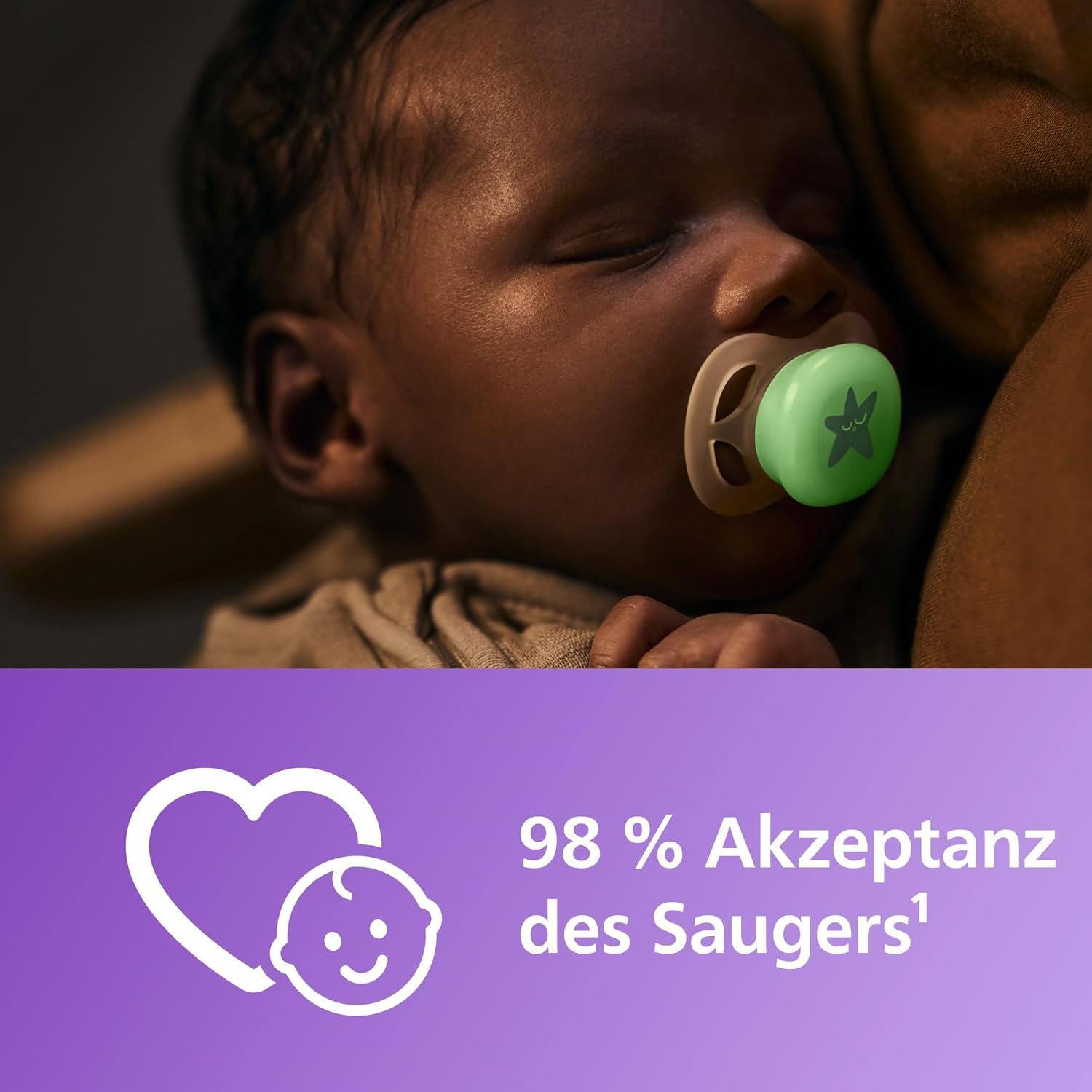 Philips AVENT Ultra Start Nachtfopspeen, orthodontische fopspeen voor pasgeborenen, Glow in the Dark, BPA-vrij, met sterilisatiecontainer, Twin Pack, Maan, Ster, SCF075/07