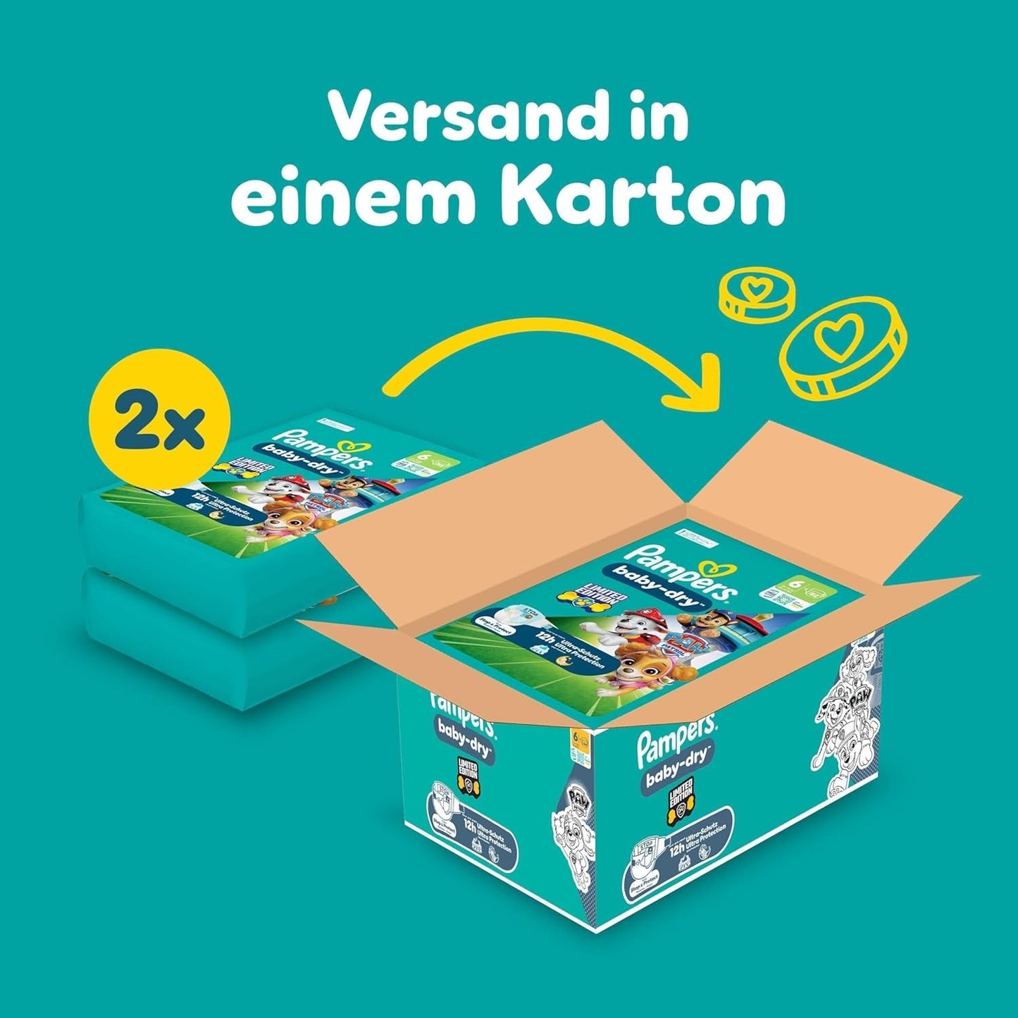 Pampers Baby-Dry Puppy Patrol Edition luiers, maat 6, 164 luiers, 13 kg - 18 kg, tot 100% lekbescherming en de hele nacht comfort