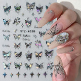 3D Metallic Schwarz Schmetterling Nagelsticker - Laser Roze Aurora Nagelaufkleber - Punk Butterfly Nail Art Stickers - Zilveren Nagelsticker - Nageldesign Zubehör