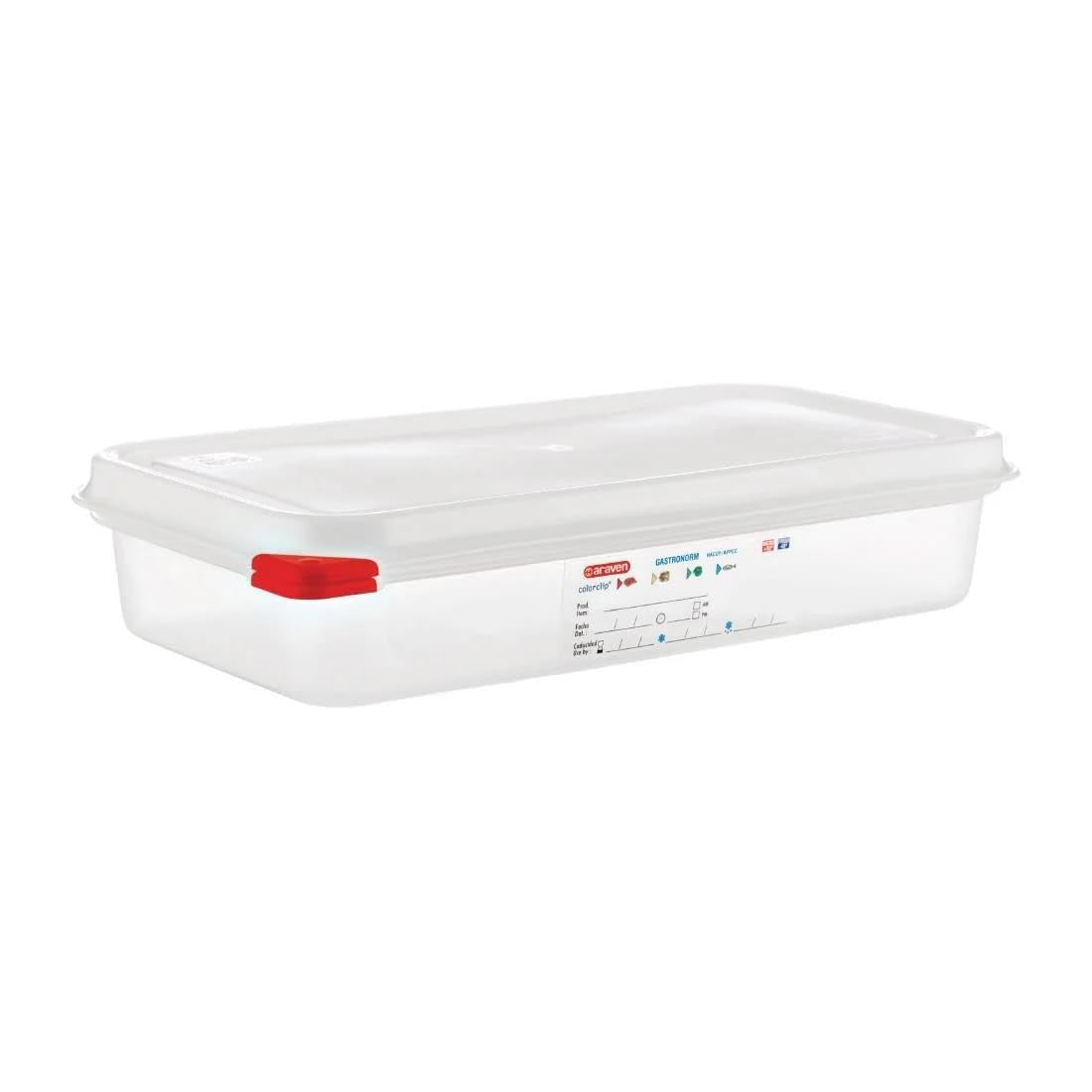 03352 Polypropyleen voedselbewaarbakken met deksel, GN 1/3, 2,5 l, 65 mm, met handvat, 4 stuks Voedselbewaardozen Naty Shop