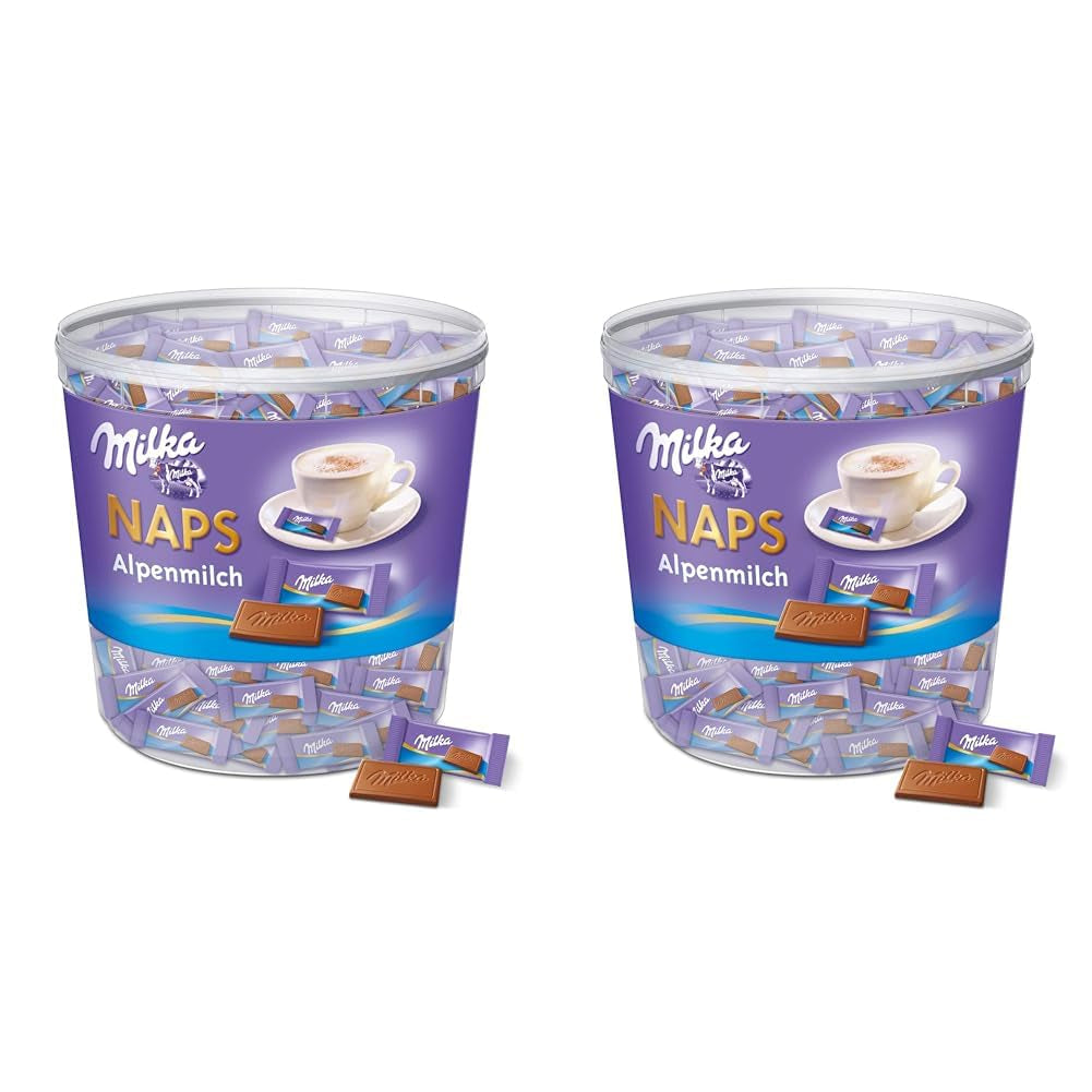 Naps Alpenmelk 1 x 1 kg, smeltende mini-chocoladevierkantjes van fijne alpenmelkchocolade, doos (pak van 2)
