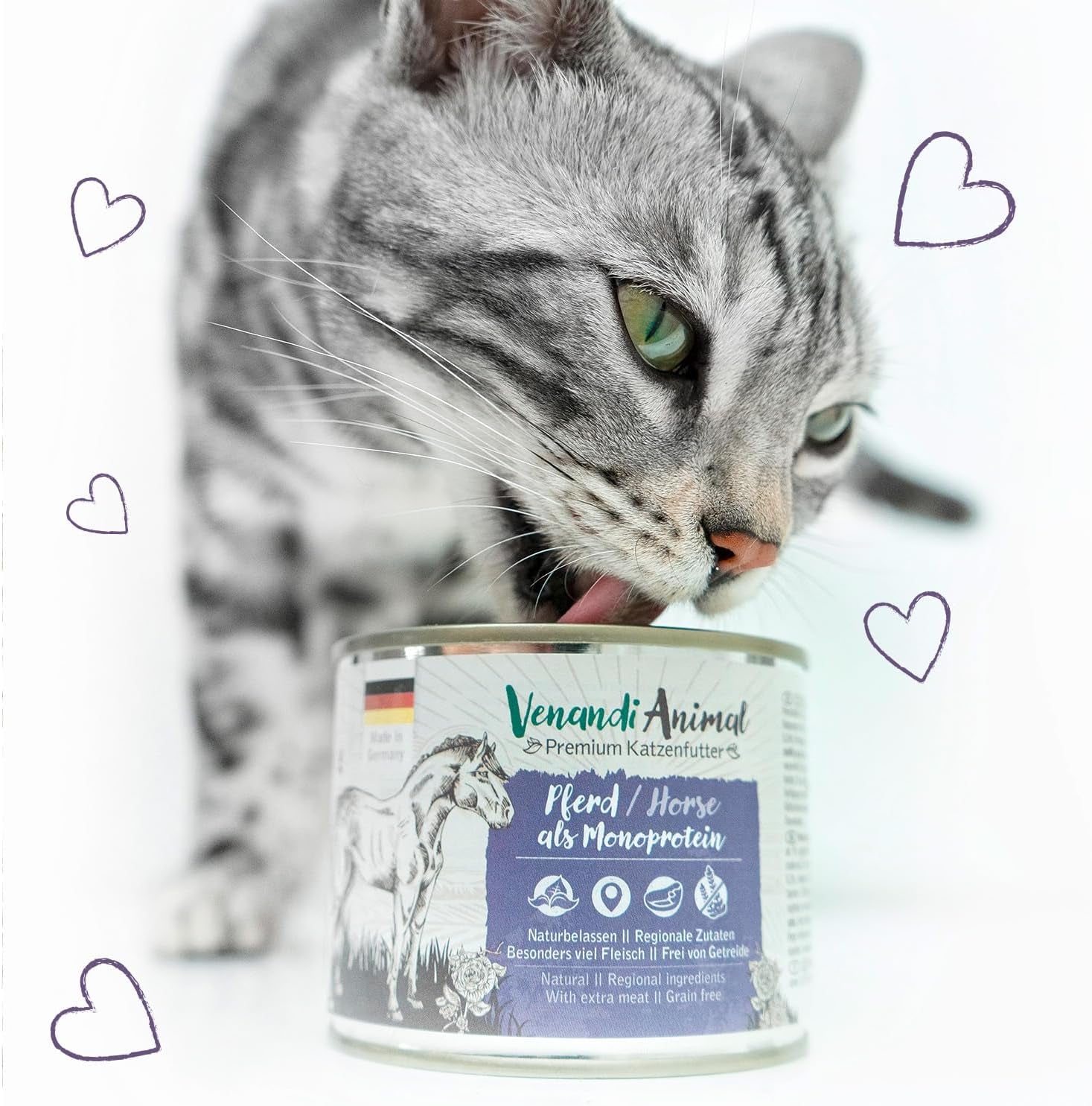 Venandi Animal - Premium natvoer voor katten - Paard als monoproteïne, 12 stuks (12 x 125 g), graanvrij, monoproteïne