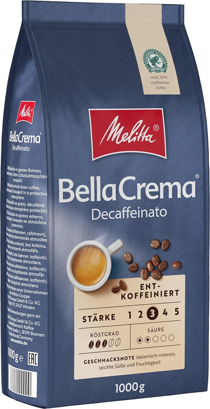 Melitta BellaCrema La Crema koffiebonen 1kg en BellaCrema Decaffeinato cafeïnevrije koffiebonen 1kg