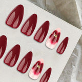 24 bordeauxrode bloemen met diamantpantser, pers op nagels, lijm op kunstnagels, set nageltips