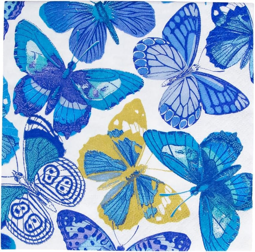 Vlinderservetten, blauw, 20 stuks per verpakking