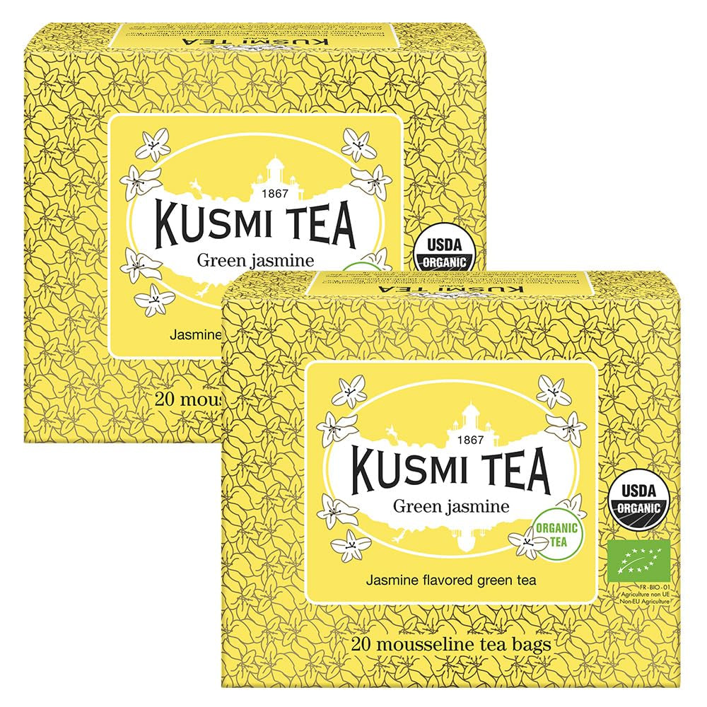 Kusmi Tea - Pak van 2 - Jasmijn Groene Thee - Biologische Jasmijn Groene Thee Blend - 100% Biologische Groene Thee - Kan warm of koud worden geconsumeerd - 2X20 theezakjes