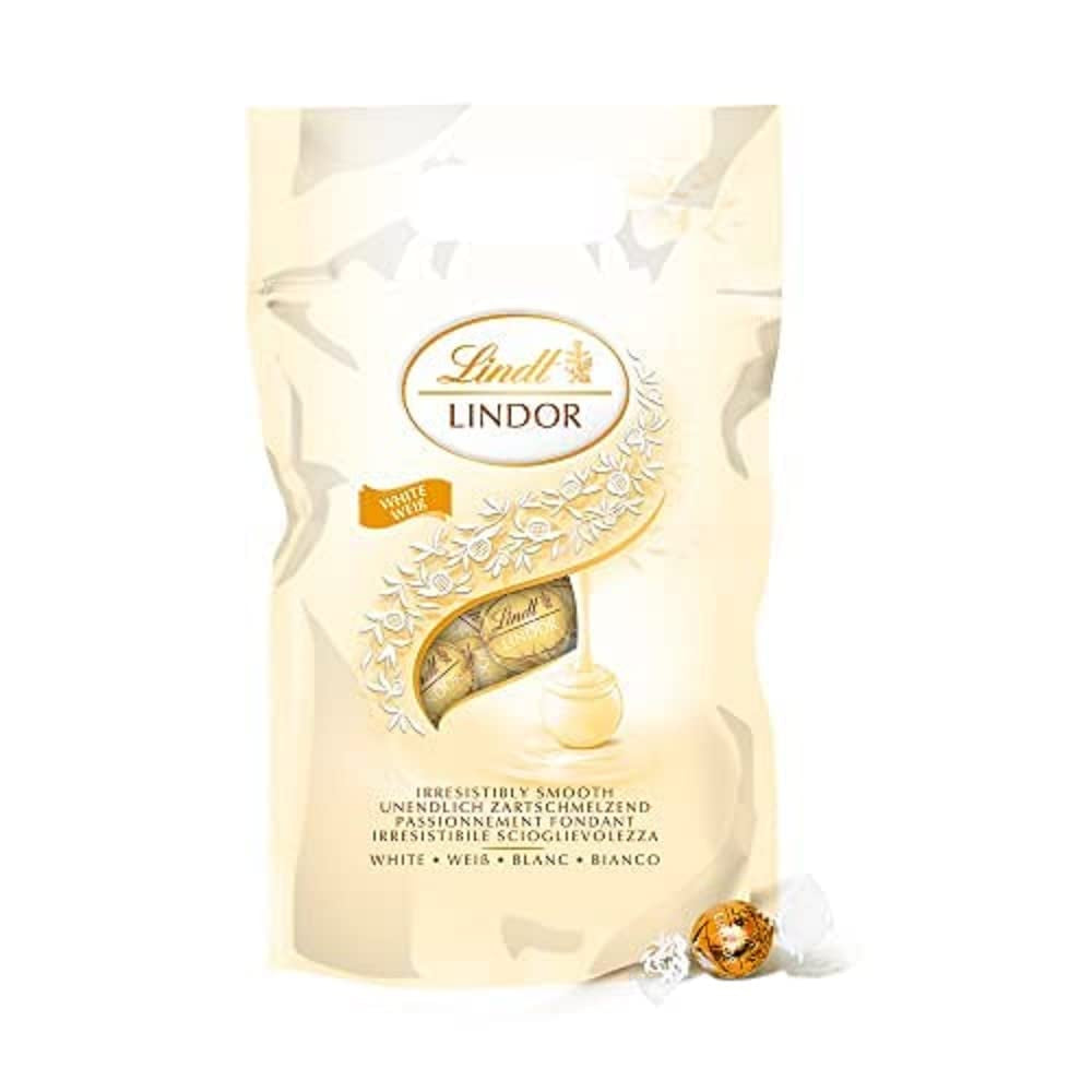 LINDOR witte chocoladebolletjes, 1 kg en LINDOR | Hersluitbare zak van 1 kg | ca. 80 melkchocoladebolletjes met muntvulling | Bulkverpakking, pralinegeschenk, chocoladegeschenk