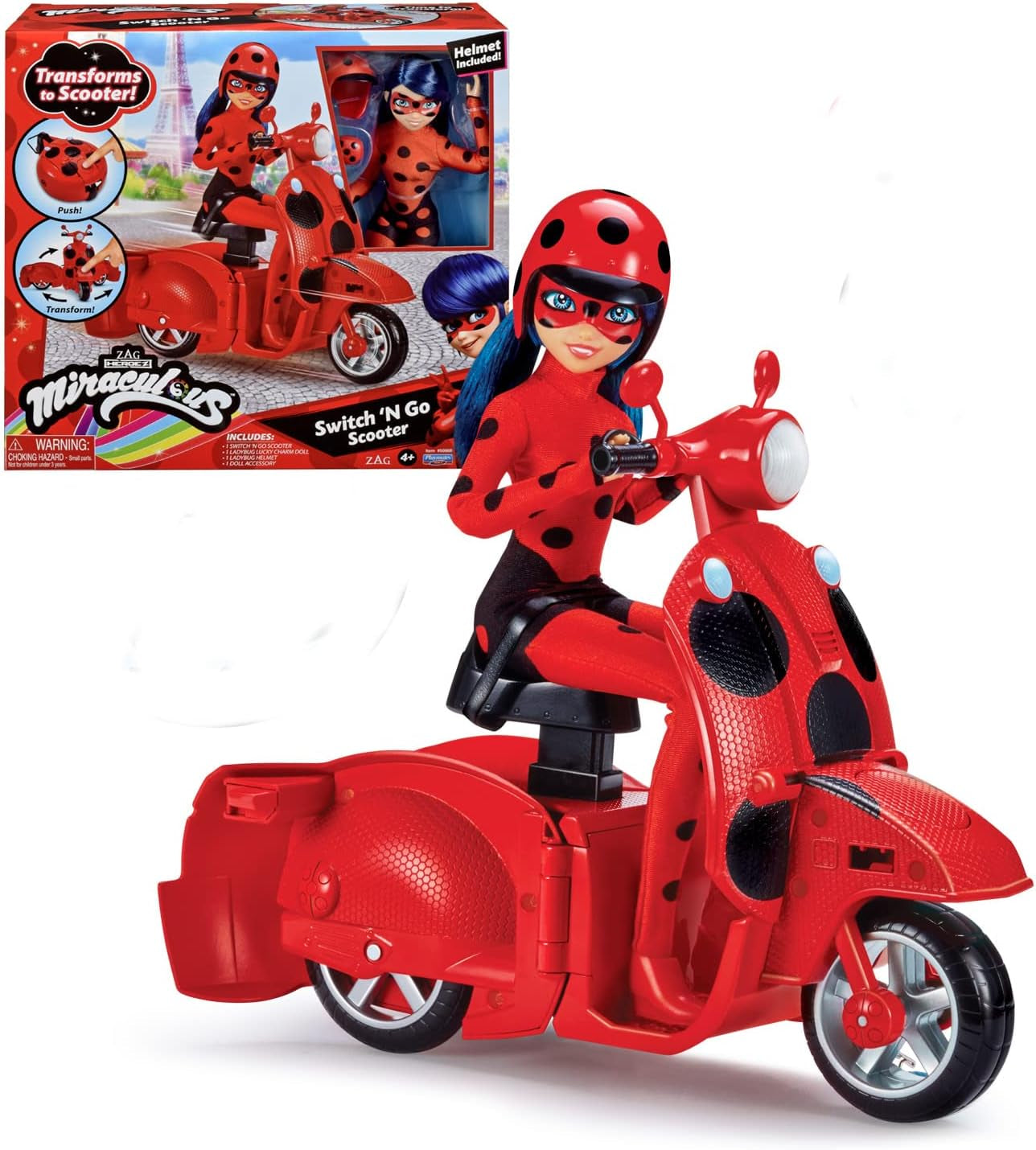 Bandai - Wonderbaarlijk lieveheersbeestje - Wonderbaarlijke Switch'n Go-scooter + 26 cm lieveheersbeestje geluksbrenger gelede pop - P50668