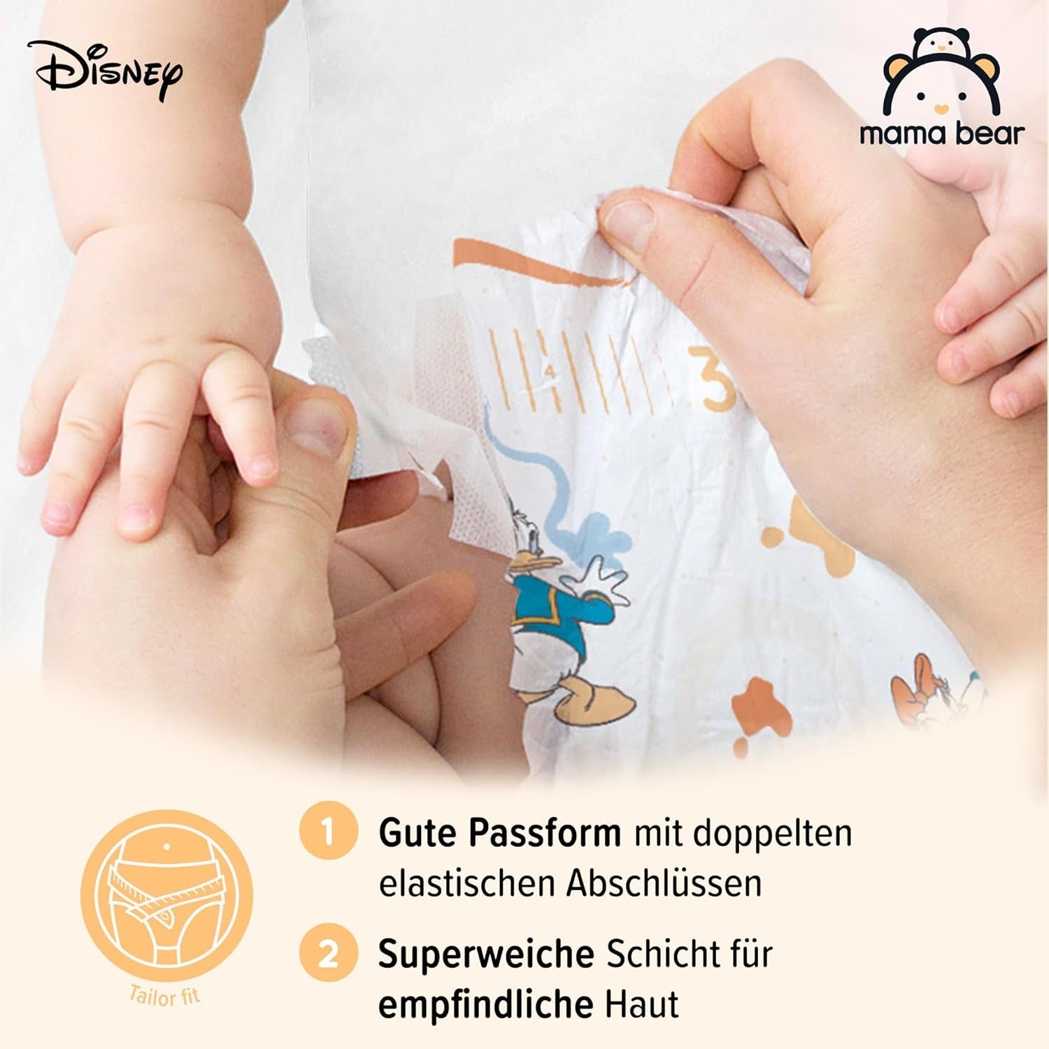 Amazon-merk: Mama Bear Disney Ultra Dry-luiers, maat 3 (4-9 kg) - maanddoos, wit, 172 stuks (2 verpakkingen van 86)