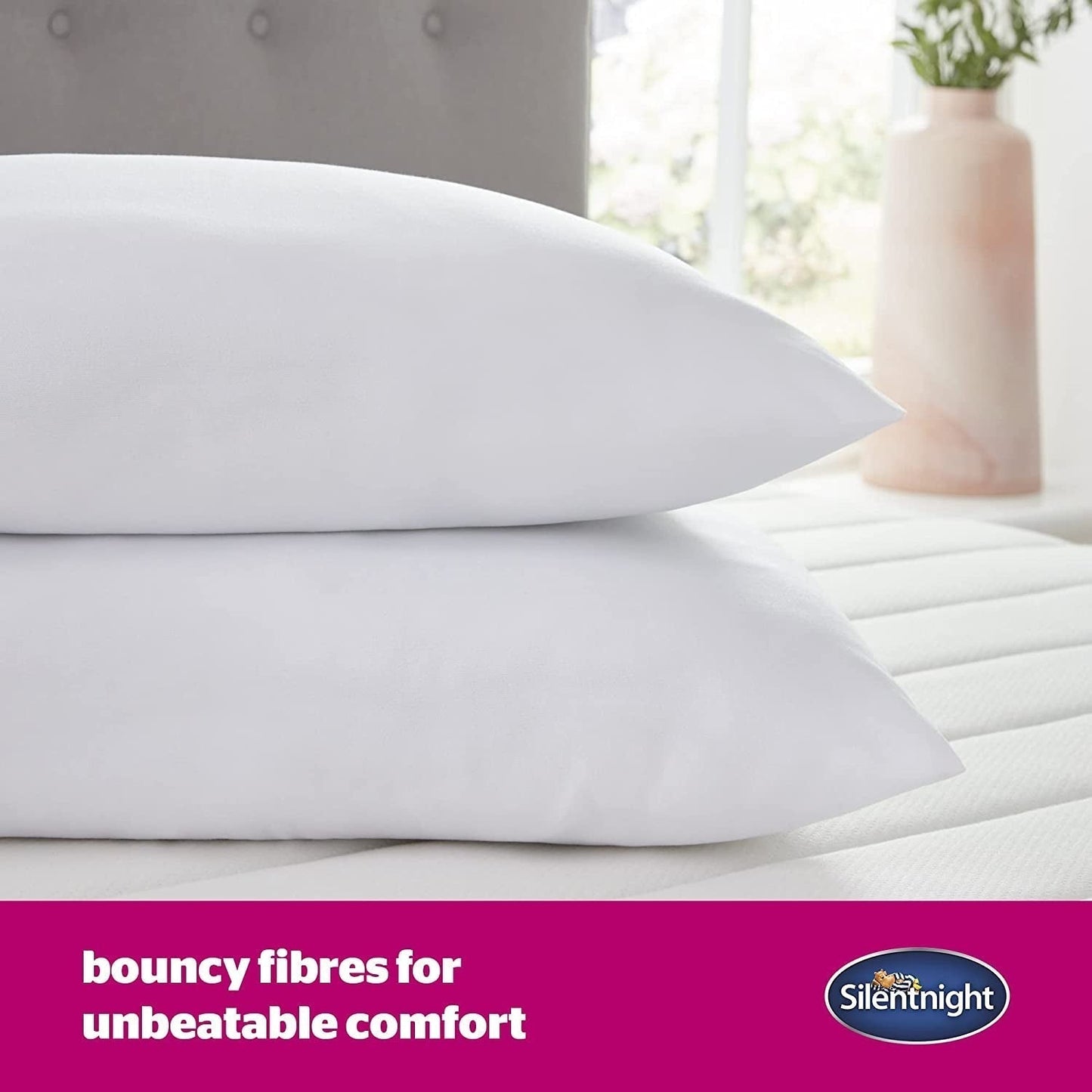 Silentnight Ultrabounce-kussen, wit, microvezel, wit, 2-pack Naty Shop standaardkussens