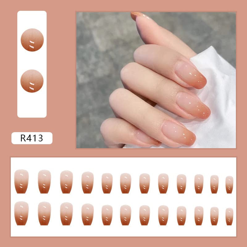 24pcs Franse pers op korte nagels Doodskist Kunstnagels Koraalroze Ombre Zelfklevende nagels Ballerina Nagelset Acryl Nageltips Dames Lente Zomer Nagelaccessoires