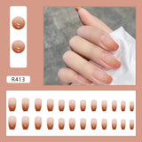 24pcs Franse pers op korte nagels Doodskist Kunstnagels Koraalroze Ombre Zelfklevende nagels Ballerina Nagelset Acryl Nageltips Dames Lente Zomer Nagelaccessoires