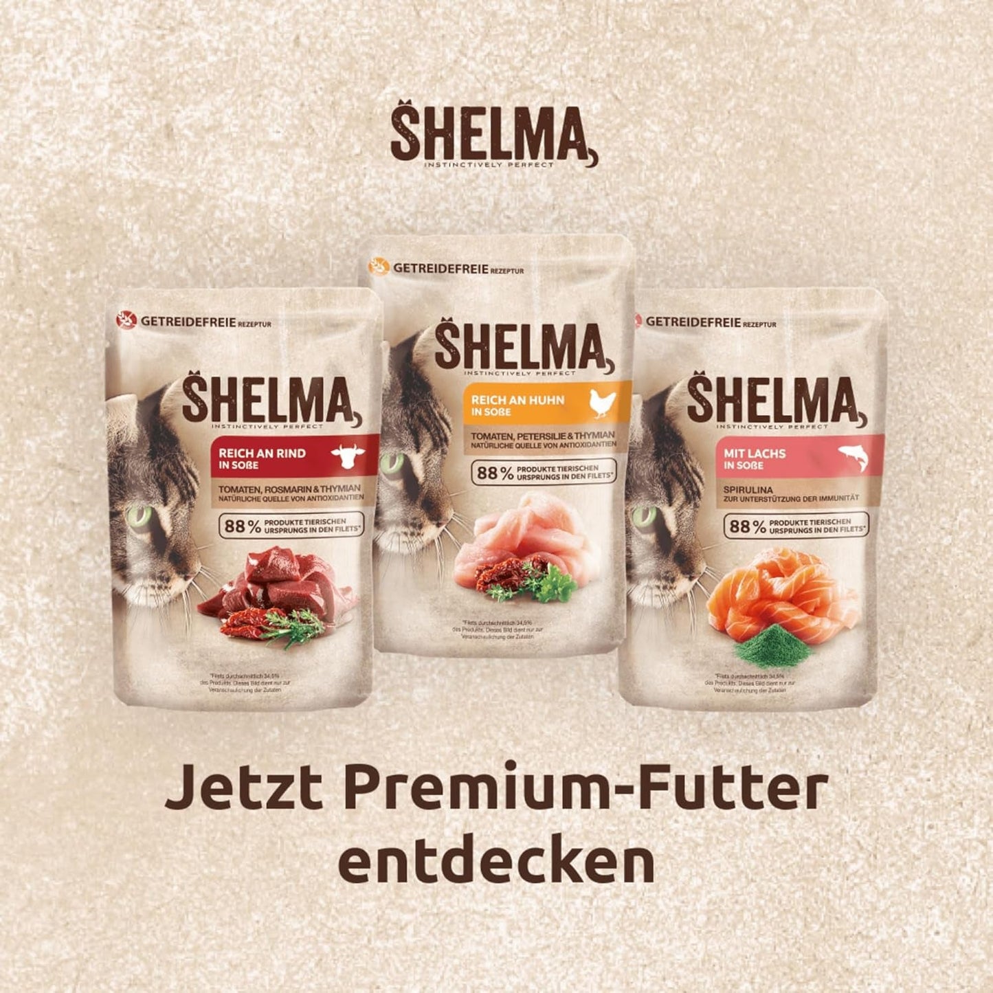 Shelma Katzen-Nassfutter mit Lachs in Sauce und Spirulina – Getreidefreies Alleinfuttermittel met hohem Fleischanteil – 28 x 85 g (2,4 kg)