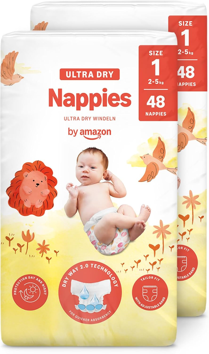 Amazon Ultra Dry Luiers, maat 3 (4-9kg) - Maanddoos, Wit, 172 stuks (2 verpakkingen van 86) (Voorheen Mama Bear, identiek product)