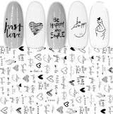 7 Blätter Nagelsticker Selbstklebend Nagelsticker Blumen Abstrakt 3D Schwarz Nagelaufkleber Nageldesign Herzform Wörter Pflanzen Nagelsticker DIY Nail Art Zubehör Maniküre Decoratie