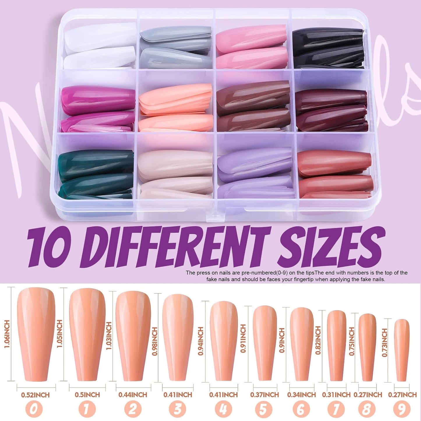 FANDAMEI 12 Kleuren 288pcs Gladde Kunstnagels Lange Ballerina Doodskist Kunstnagels Acryl Nail Tips Lange Ballerina Kunstnagels
