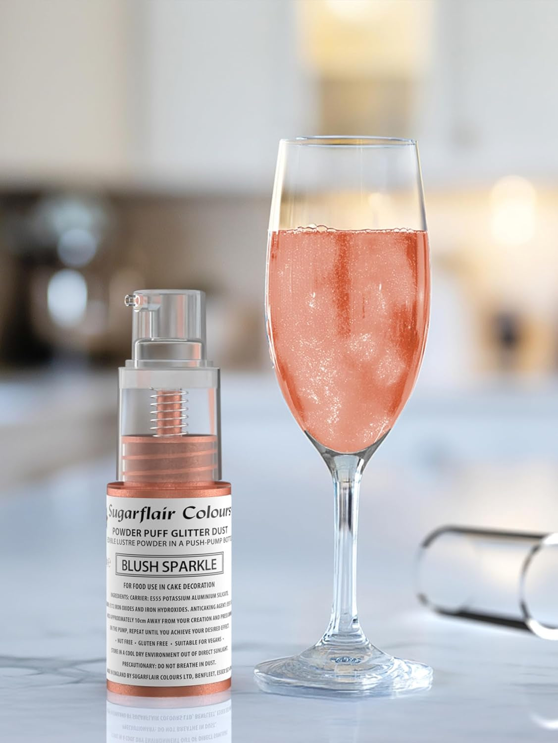 Sugarflair Pump Powder Spray, Glitter, Blush, Glitter - kleurstof voor cake, spray zonder spuitbus voor cakes, muffins en meer - 10 g