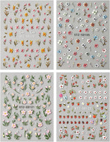 JMEOWIO 3D Nagelsticker Blumen Frucht Nail Art Sticker Selbstklebend Nagelaufkleber 5D Stereoskopische Decoratie Nageldesign Zubehör 4 Blatt