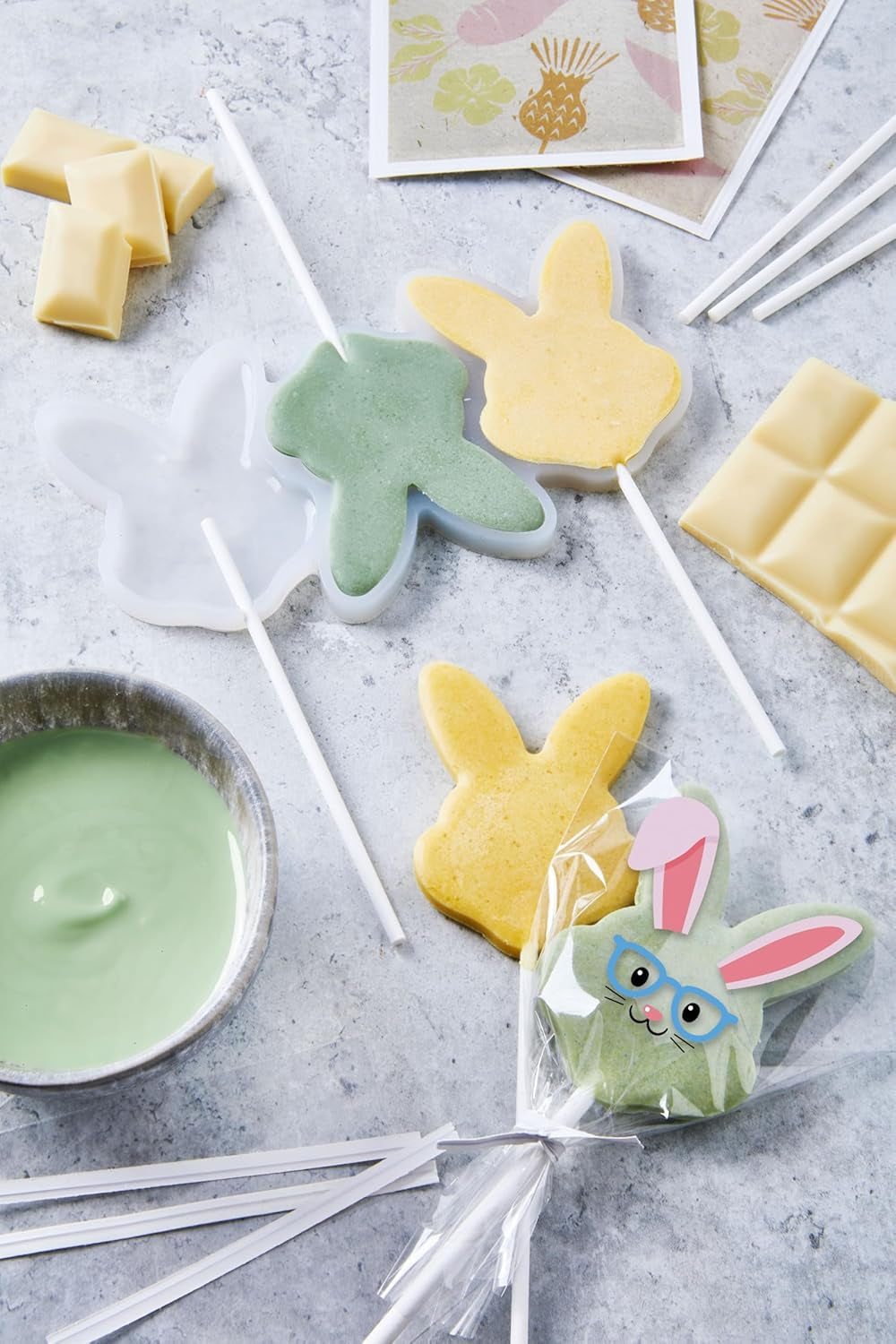 HEITMANN KREATIV - Chocoladelolly's - Met kruidenpoederkleurstoffen - Geel en Groen - DIY Kit - Pasen