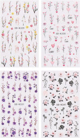 JMEOWIO 3D Nagelsticker Blumen Nail Art Sticker Selbstklebend Nagelaufkleber 5D Stereoskopisch Frühling Zomer Decoratie Nageldesign Zubehör 4 Blatt