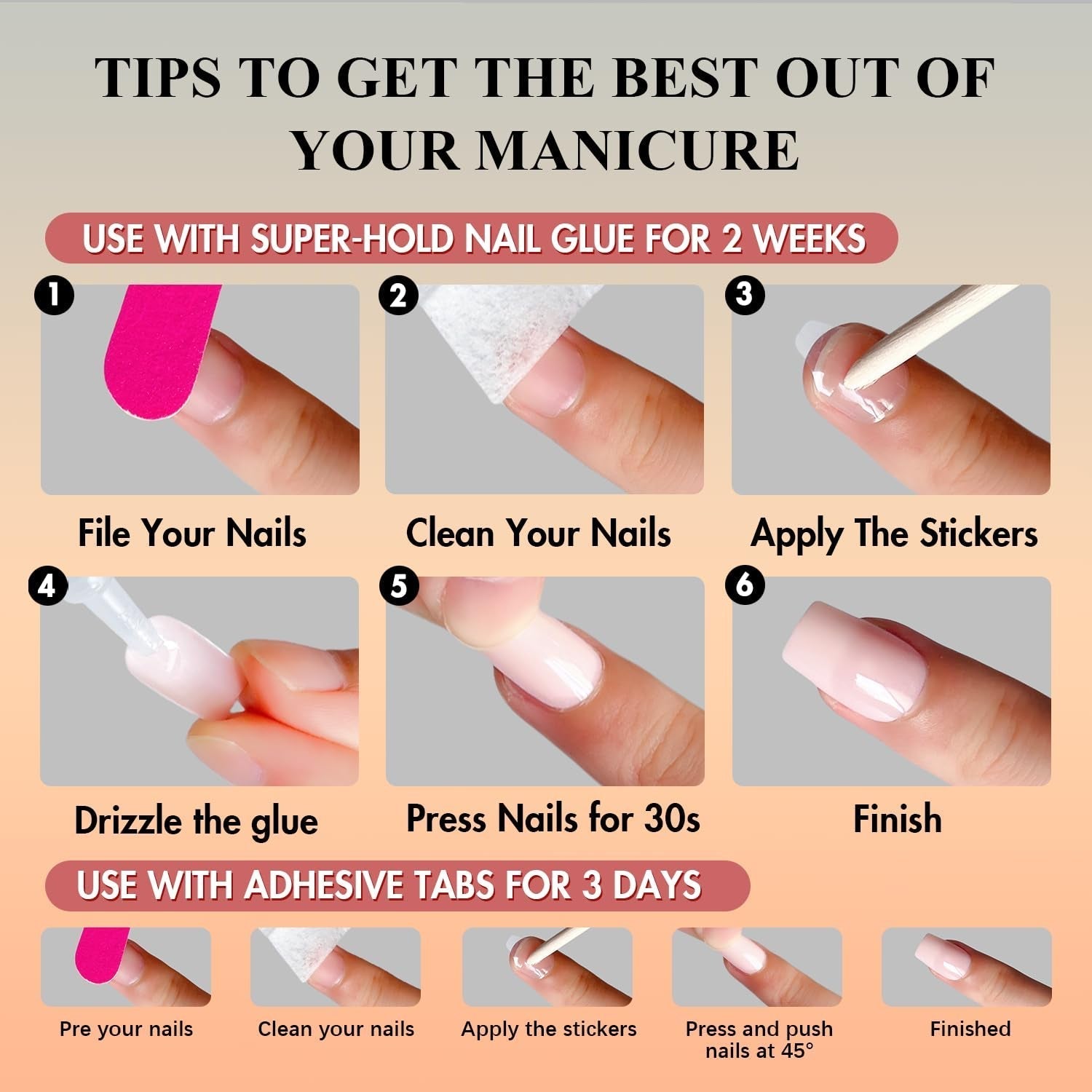 Korte Franse tip nepnagels - 30 stuks zwarte nagels om op korte vierkante nagels te lijmen, Franse tip nepnagels met lijm, vierkante kunstnagels set voor dames