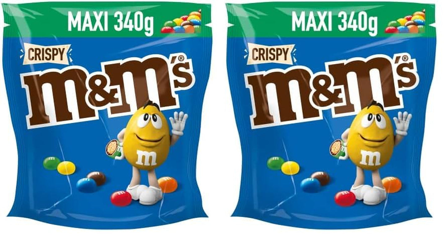 M&M'S Crispy, chocoladekrokante linzen en knapperig centrum, chocolade, 1 pakje (1 x 340 g) (pak van 2)