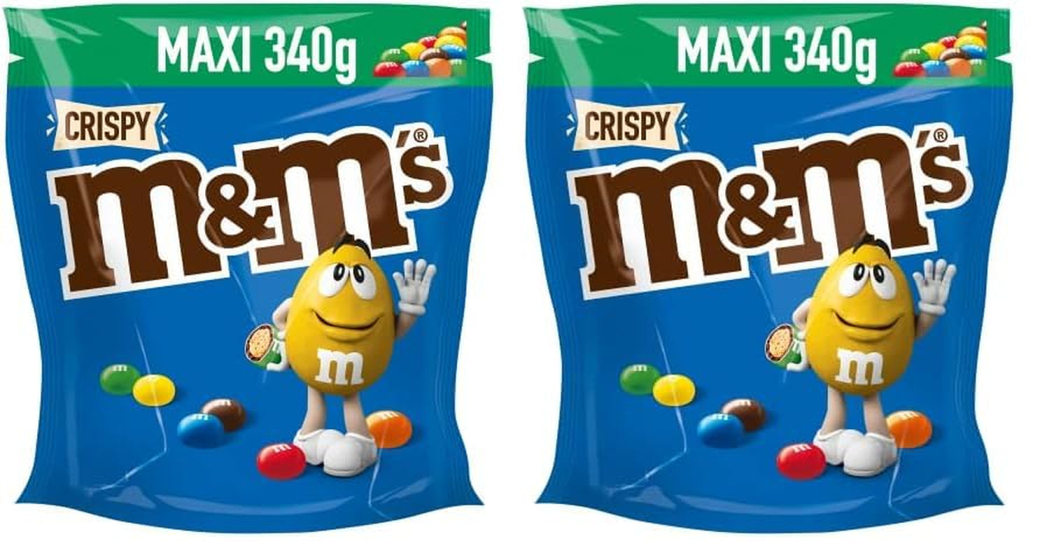 M&M'S Crispy, chocoladekrokante linzen en knapperig centrum, chocolade, 1 pakje (1 x 340 g) (pak van 2)