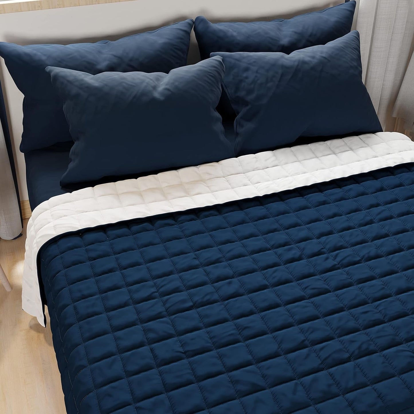 PETTI Artigiani Italiani - Eenpersoonsbeddekbed, dubbelzijdig dekbed, lentedekbed, nachtblauw, wit, 100% Made in Italy Dekbedden en dekbedden Naty Shop