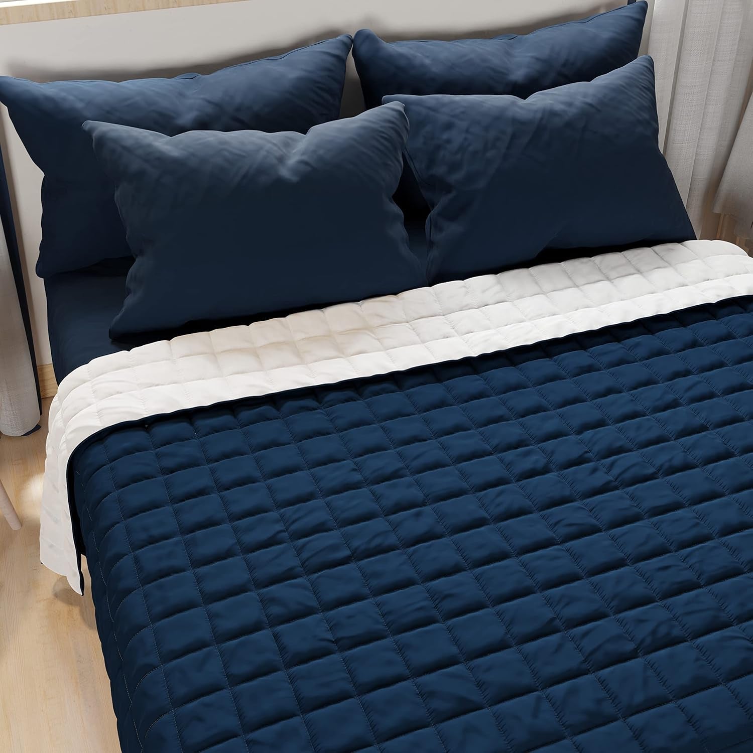 PETTI Artigiani Italiani - Eenpersoonsbeddekbed, dubbelzijdig dekbed, lentedekbed, nachtblauw, wit, 100% Made in Italy Dekbedden en dekbedden Naty Shop