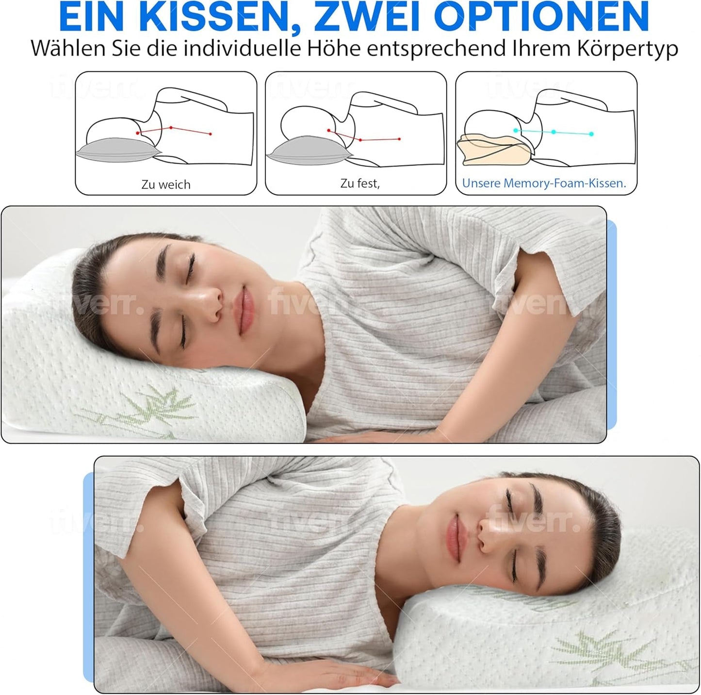 Orthopedisch neksteunkussen van traagschuim - Ergonomisch kussen, anti-snurkkussen voor zij-, buik- en rugslapers, kussen, 60 cm x 40 cm x 12 cm Cervicale orthopedische kussens Naty Shop
