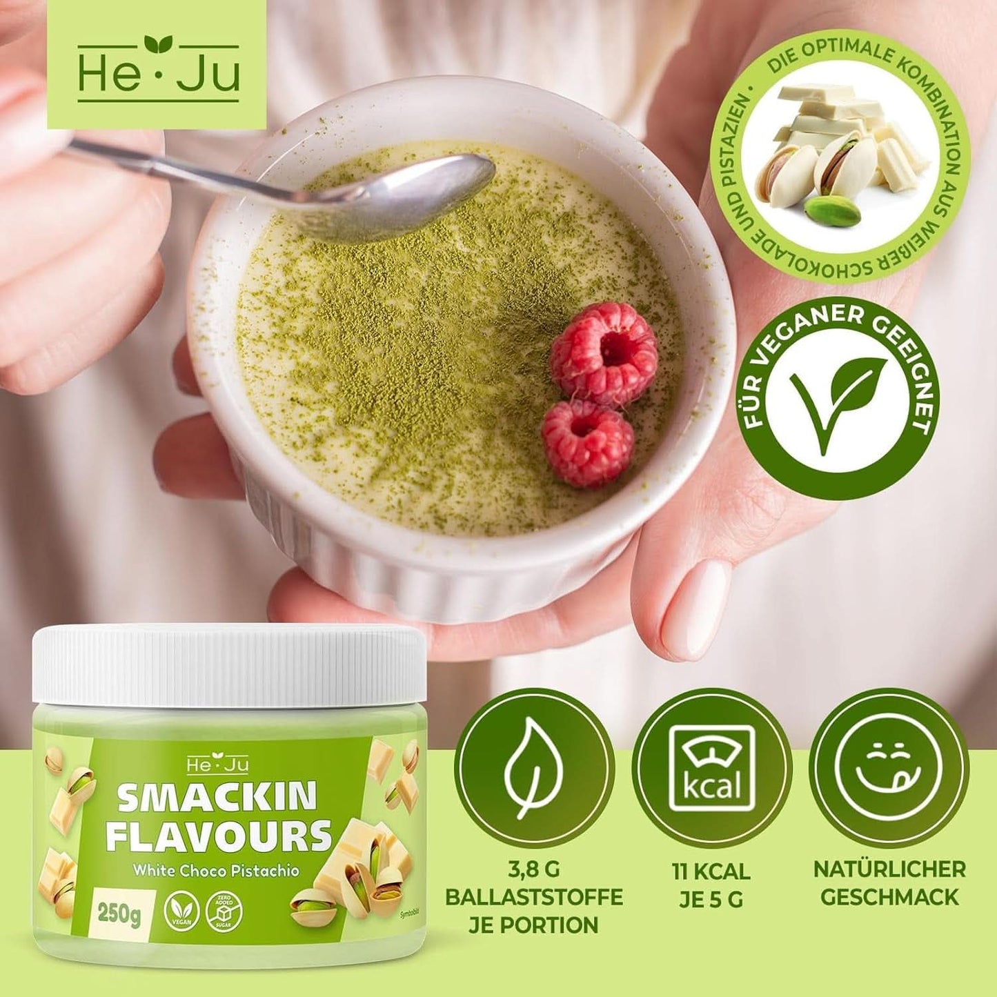 He-Ju, Poeder met witte chocolade- en pistachesmaak, 250 gram Naty Shop Flavours