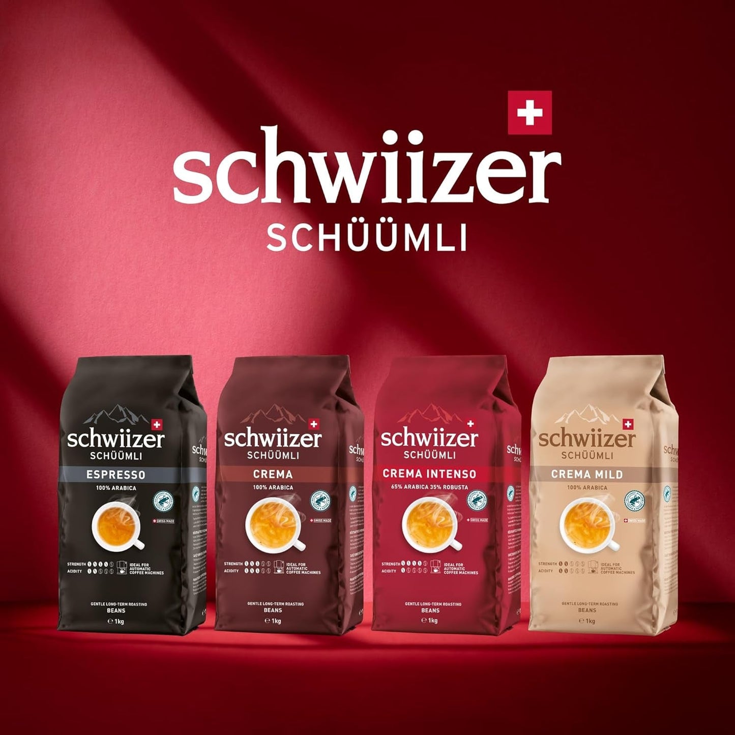 Schwiizer Schüümli Intenso, capsule, gemalen koffie 1kg - Intensiteit 4/5 - UTZ-certificaat (pak van 4)