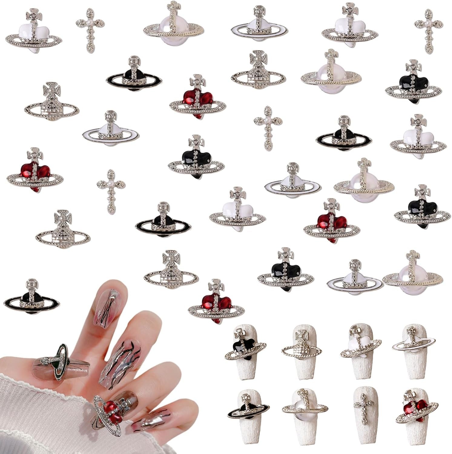 Planet Nail Art Charms, 32 Stück Saturn Shape Nagel Edelsteine ​​​​Für Acrylnägel, Glänzender Nagel Strasssteines Mädchen Nail Art DIY Handwerk Decoratie Zubehör