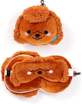Puckator Reiskussen met Oogmasker Relaxeazzz - Gigi de Poedel - Schattige Dieren Reiskussens Naty Shop Bruin 1 Stuk (1 Pak)