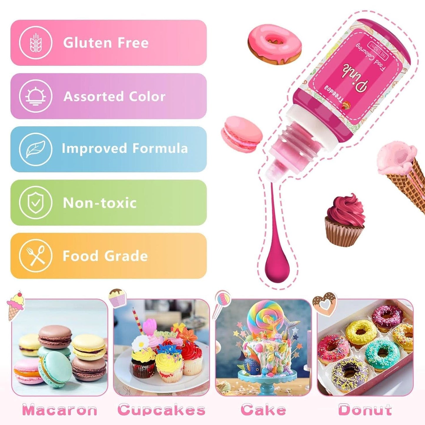 Set van 12 vloeibare kleurstoffen voor levensmiddelen, 10 ml Naty Shop