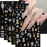 JMEOWIO Nagelsticker Weihnachten Gold Glitter Silber 8 Blatt Nail Art Sticker Selbstklebend Nagelaufkleber Schneeflocke Winterurlaub Decoratie Nageldesign Zubehör