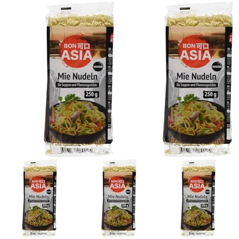 BONASIA Mie Noedels, zonder eieren, 250 g (pak van 5)