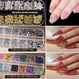 Nail Charms,6 Boxen Gold Silber Nagel Charms 3D Gold Bogen Stern Nail Art Decoratie+6200 Strasssteine ​​Bunt Steine ​​AB Perlen Diamanten,3D Legierung Bow Nail Gems Nagel Deko Für Frauen Nagel (6-A)