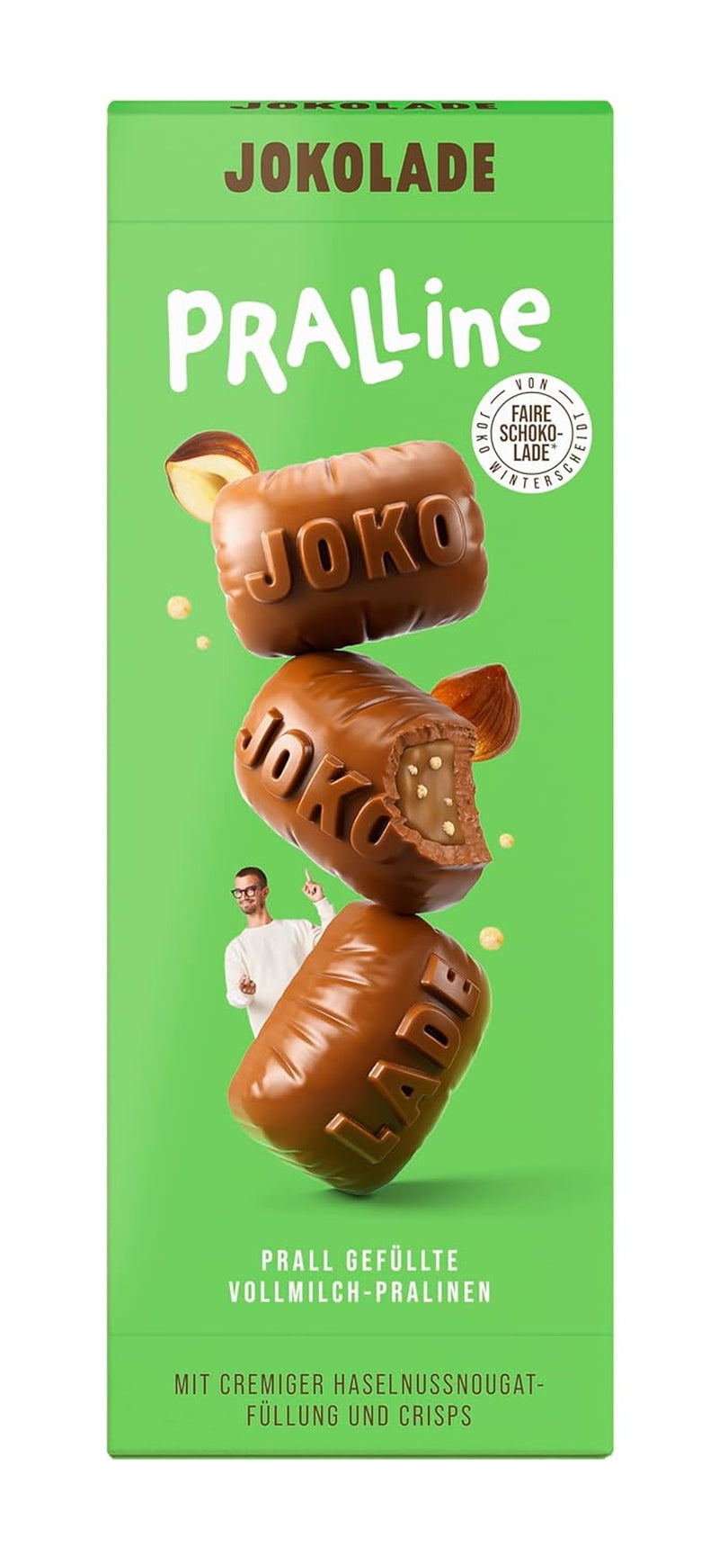 JOKOLADE PRALINE Doos 80g | Royale vulling met hazelnootnougatcrème en chips | Fairtrade chocolade van Joko Winterscheidt