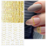 12 vellen Laserglitterlijnen Zelfklevende nagelstickers Holografische stickers Bronzen strepen Nagelstickers Franse lijn Gebogen strikken Golvende lijnen Nagelstickers Nagelkunstaccessoires