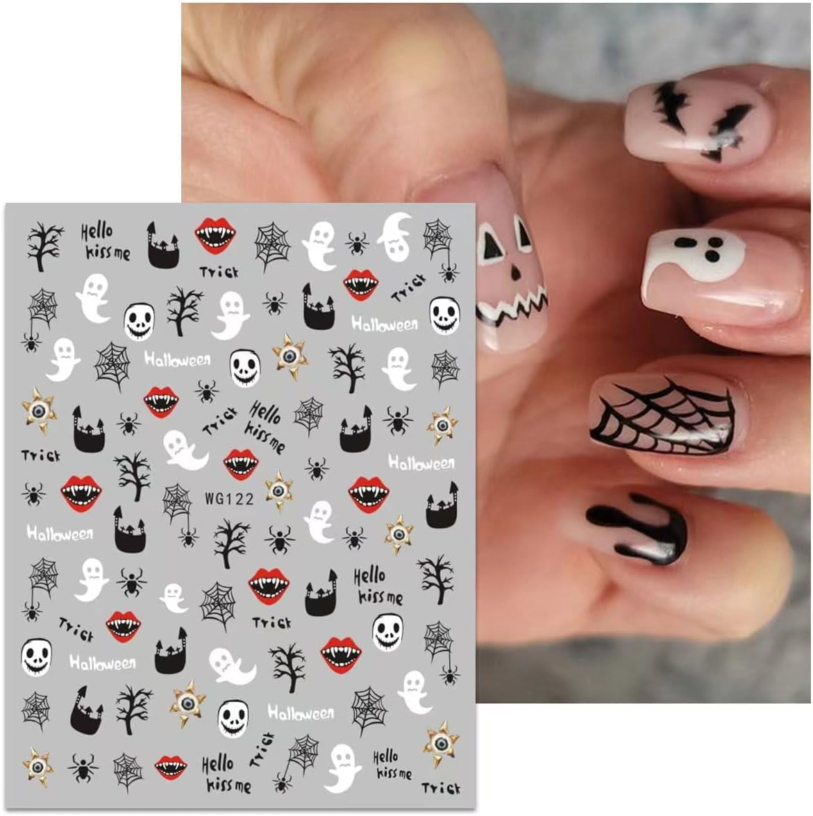 8 Blatt Nagelsticker Halloween Nagelstickers Selbstklebend Niedliches Kürbis-Schädel-Spinnennetz Niedlichen Kinder Geist Nail Art Sticker Decoratie Nageldesign Zubehör