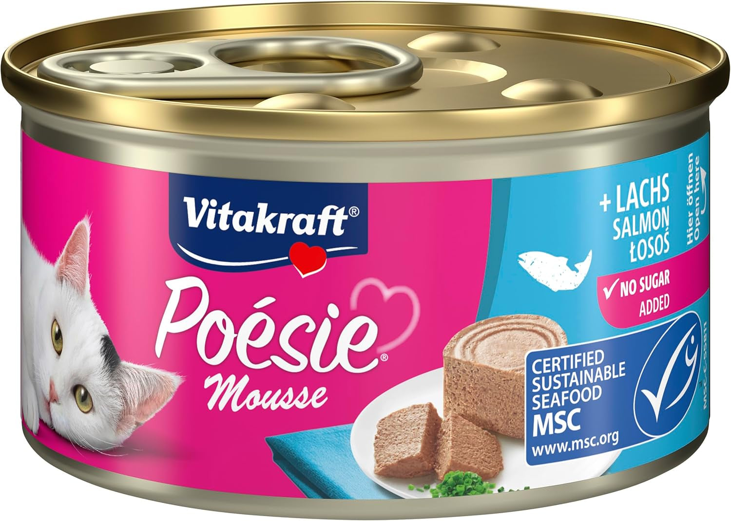 Vitakraft Poésie Mousse, kattennatvoer, luchtig schuim, met zalm, zonder toegevoegde suiker of granen (12 x 85 g)