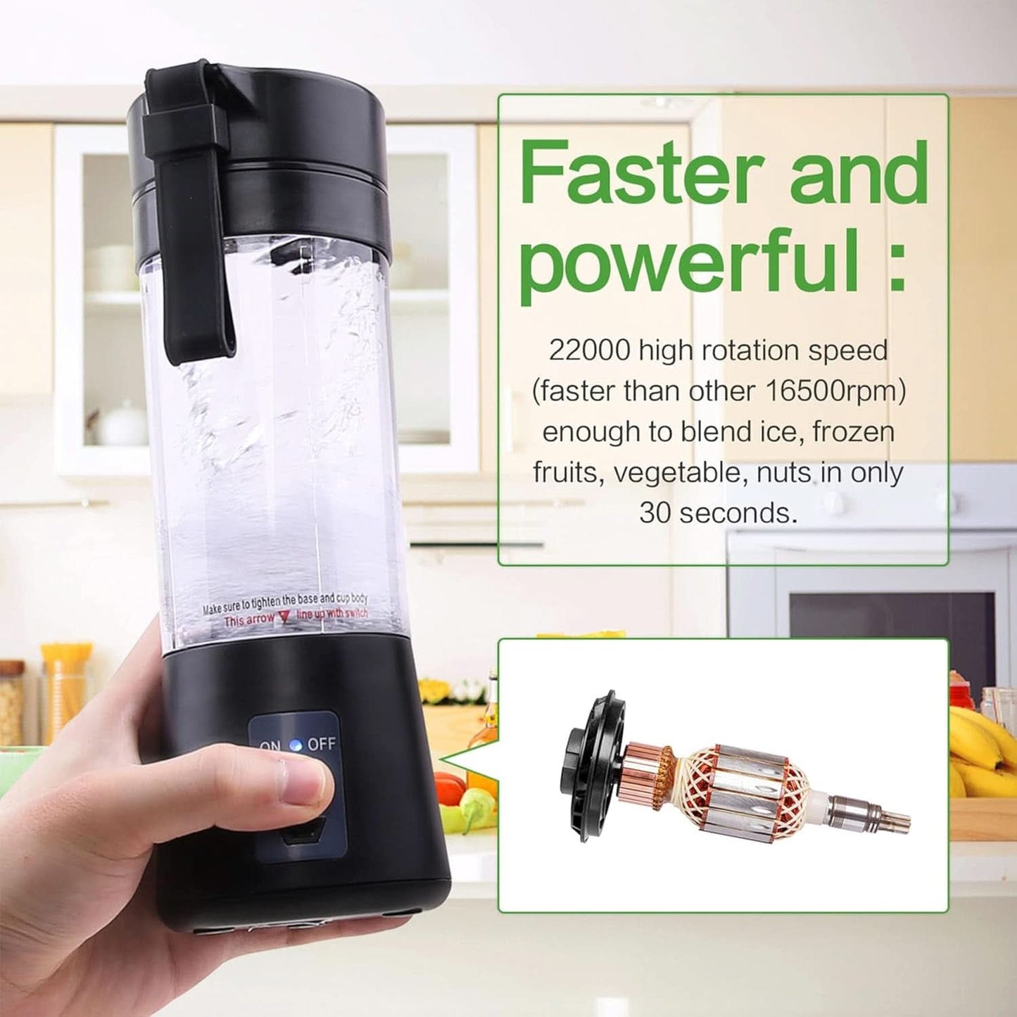 Mixer Smoothie Maker Tragbarer Entsafter: 380Ml Standmixer Persönlicher Shaker Proteinshake Mit 6 Edelstahlmesser Tragbar-Bpa-Freie Mit USB-Mixbecher Voor Shakes,Saftoutdoor,Schwarz Bucatarie Naty Shop