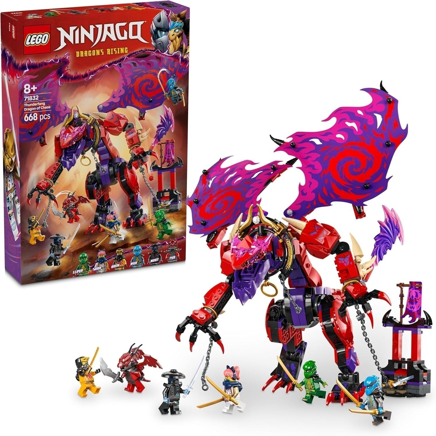LEGO NINJAGO Chaos Dragon Thundertooth - Speelgoed met 6 Ninja-minifiguren - Rollenspel-bouwset voor jongens en meisjes vanaf 8 jaar - Cadeaus voor Rise of the Dragons TV-seriefans 71832 Bouwsets Beuche in LEGO-Store Standaardtitel