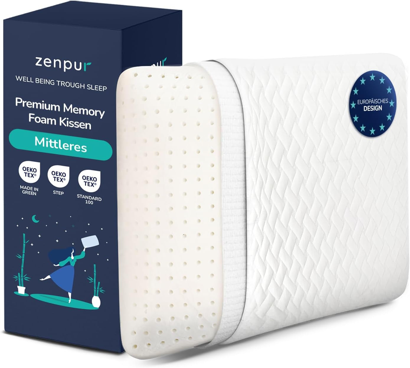 ZenPur Orthopedisch nekkussen 40x60-13cm, Memory Foam Hoofdkussen - Ergonomisch slaapkussen voor nek en schouders, Oeko-TEX gecertificeerd