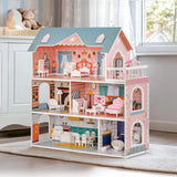 ROBUD Houten poppenhuis met meubels en accessoires Meisjeshuizen Speelhuis Kinderspeelgoed